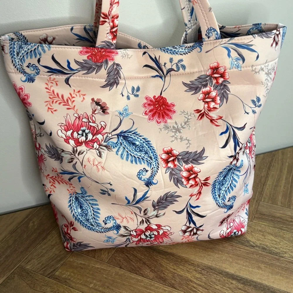 Seafolly Australia Women’s Large Pink Tote Bag Blue Red Floral Pattern butter